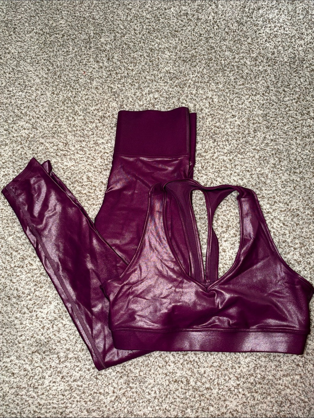 Women’s Shine Burgundy Sports Bra and Legging Set